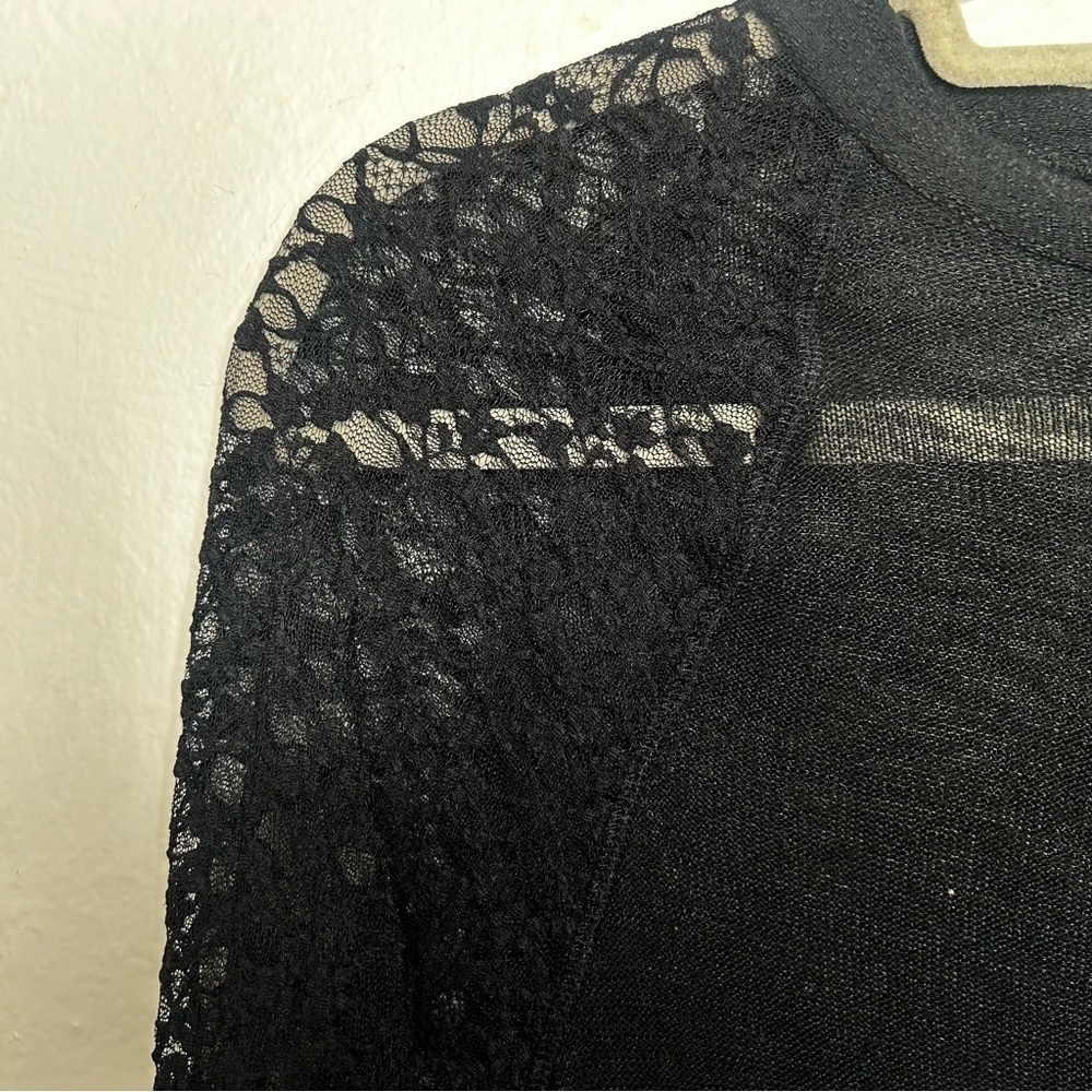 Free People No Limits High Sheer Lace Long sleeve Top Black Size Small - Picture 6 of 7